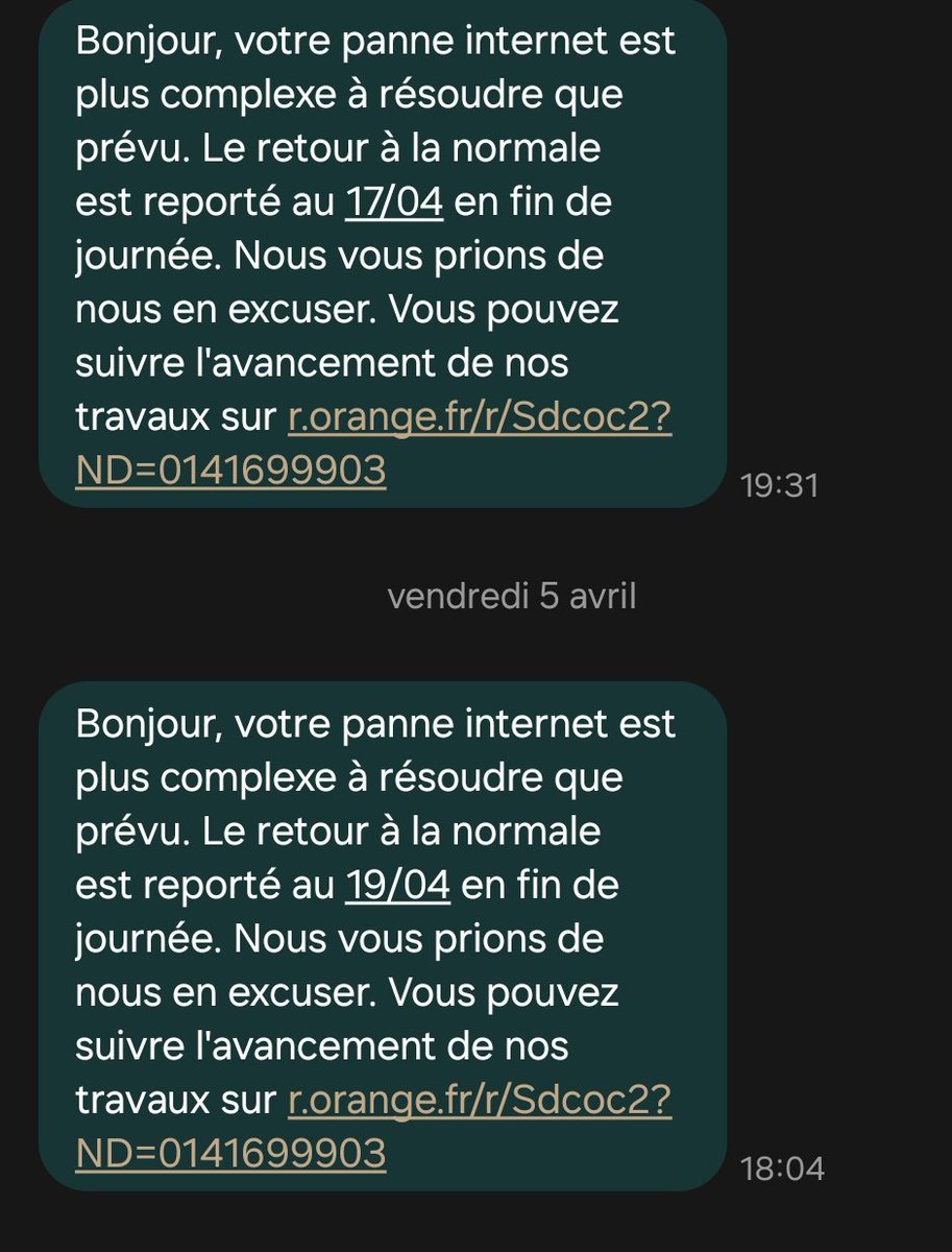 stomrom's tweet photo. @Orange_conseil @orange (1/2) fuyez Orange comme je vais le faire et certainement la 20ainte de personnes impactées aussi ! incapable de résoudre la panne 3ieme fois que la date de résolution est repoussée !! des teleconseilliers qui 1 fois en DM
avoue ne pas savoir d'où proviennent les pannes !!! https://t.co/aByO31VmF2