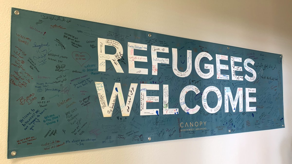 GlobalRefuge's tweet photo. #RefugeesWelcome banner spotted while visiting our affiliate partner @CanopyNWA in Northwest Arkansas!
#WorkofWelcome #GlobalRefuge #CanopyNWA https://t.co/VRYG76DdH2