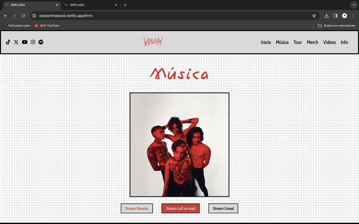 falexa_giron's tweet photo. 4. Wiplash, Proyecto personal, donde les creo una web a @Wiplash_oficial, la intención es crear un medio de conexión entre ellos, los fans y de quienes quieran saber más acerca del grupo.
#Webdesign #FrontEndFriday

https://t.co/ijqfpKI9Of https://t.co/SKKea23n1e