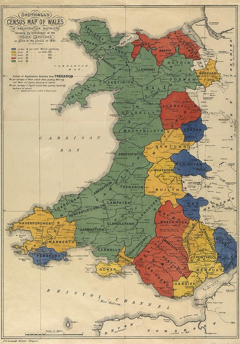 Word of the Day: cyfrifiad 'a census': geiriadur.ac.uk/gpc/gpc.html?c…. This map shows the percentage of the population of Wales who spoke Welsh by area according to the 1891 census – the first to record the use of the Welsh language, taken on 5 April 1891.