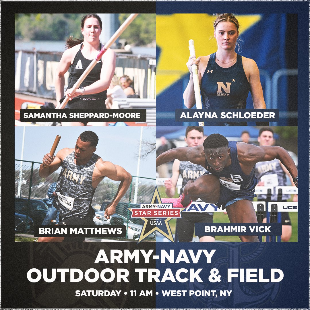 There will be two ⭐️s up for grabs on Saturday at West Point with track squads battling along the Hudson. ⏰ 11 AM - Field Events; 1:30 PM - Track Events 📺 espn.com/espnplus/playe… #ArmyNavy