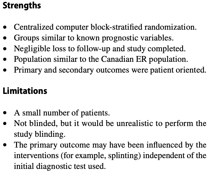 CJEMonline's tweet image. CJEM JC - Snelling 2023: US or radiography for suspected pediatric distal forearm fractures: by Nate Murray 
rdcu.be/dDPsi
In low-risk patients in resource-limited settings,  use of US as the initial diagnostic tool is safe, efficient, and non-inferior to radiographs