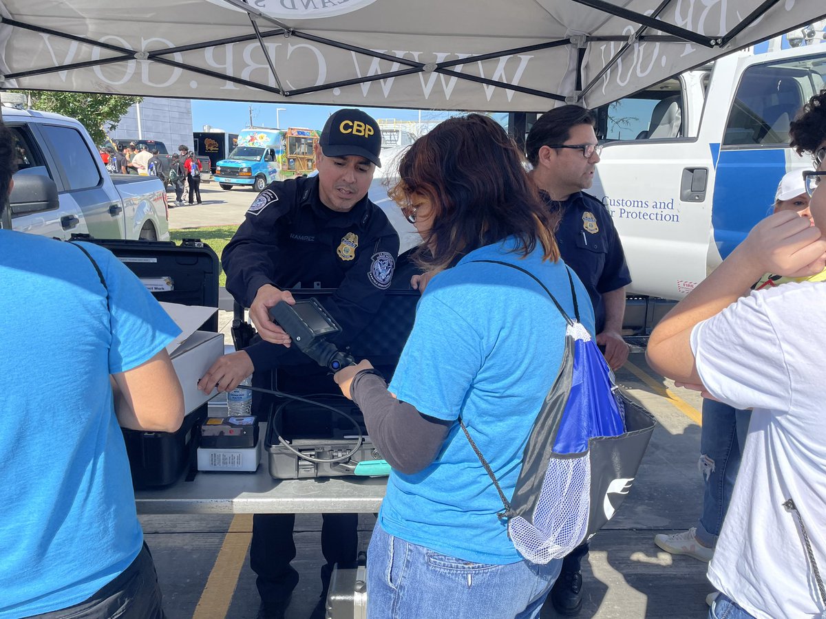 .@CBP officers from the Houston Seaport & Houston Field Office meet with students from across the city to talk about #CBP careers at the Maritime Youth & Logistics Expo at San Jacinto Maritime College today. #CBPisReady