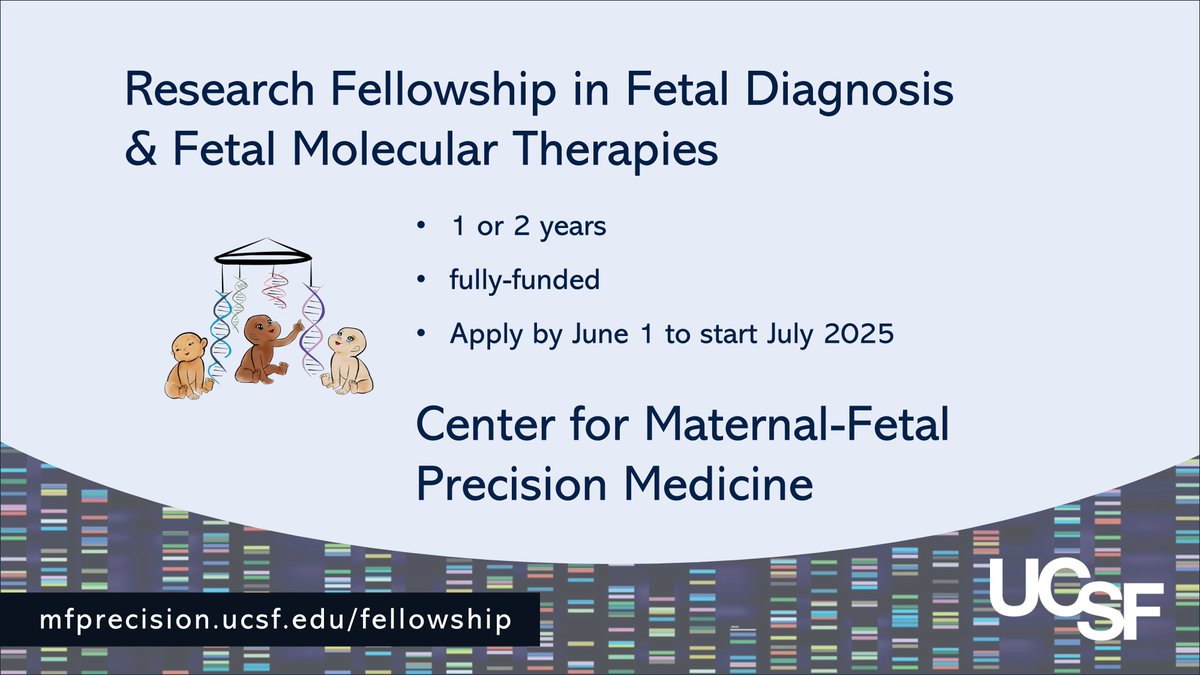 Please RT! Applications are due June 1 for this special research fellowship in #FetalDiagnosis and #FetalTherapy. Experience our vibrant training program, mentorship, multidisciplinary collaboration, and cutting-edge fetal diagnostics and therapies. tiny.ucsf.edu/15AQrW