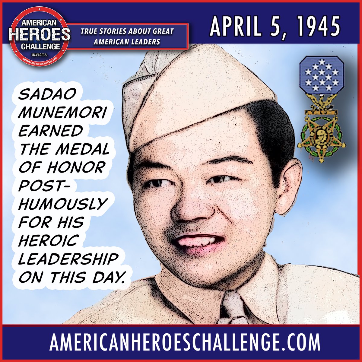 79 years ago today, Sadao Munemori earned the Medal of Honor posthumously. Honor and remember. Read the full story here: americanheroeschallenge.com/2024/04/april-… #usarmy #worldwar2 #bandofbrothers #worldwarII #hero #leader #americanpatriot #goforbroke