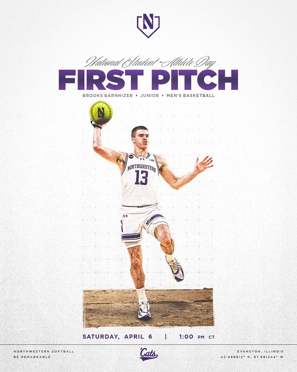 Let Brooks Pitch 👨‍✈️ @BrooksBarnhizer will throw out the first pitch at @NUSBcats' Saturday game at 1 p.m. against Michigan.