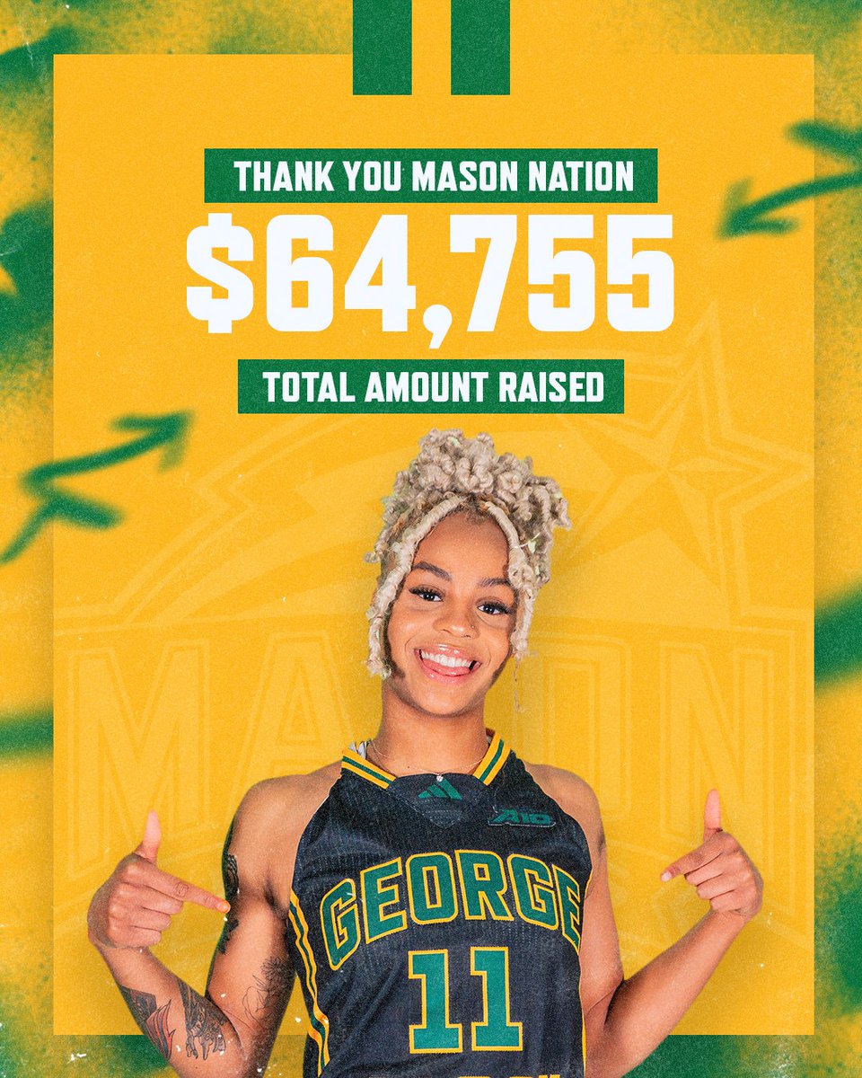 MASON NATION, WE DID IT! Thank you all for helping us beat our goal of 50 donors and raising $64,755 for our program this Mason Vision Day! 💚💛 #BelieveBIG | #Ubuntu