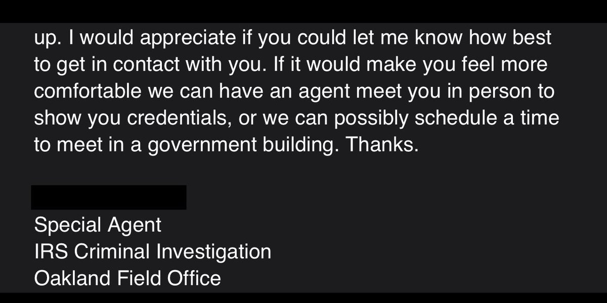 zachxbt's tweet image. I have been borderline harassed by @IRS_CI agents on 4-5 occasions now in the past few months with a blatant disregard for any professionalism so I have decided to now share this publicly. 

They have shown up irl to old addresses, contacted personal emails using private data,…