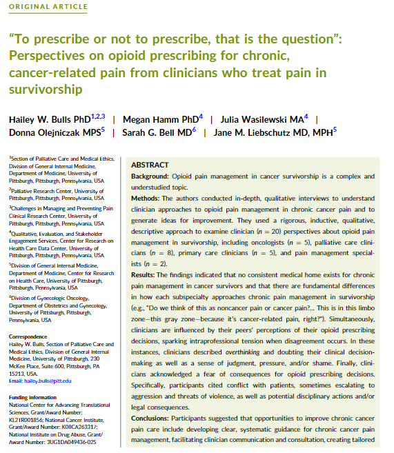 “To prescribe or not to prescribe, that is the question.” Read a new #OpenAccess paper from @hwbulls et al describing clinician perspectives on opioid prescribing for chronic, cancer-related pain: acsjournals.onlinelibrary.wiley.com/doi/10.1002/cn… @OncoAlert CC: @SchenkerYael