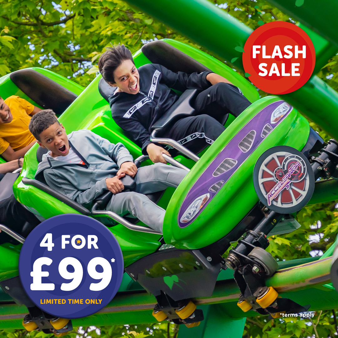 Flash sale! 🚨 Get 4 tickets for just £99🙌 Enjoy a fun-filled day out this Sunday, Monday or Tuesday with family or friends, and experience over 50 rides & attractions with our 4 for £99 offer! Hurry, book by midnight Sunday to secure the offer! 👉 brnw.ch/21wIy7Q