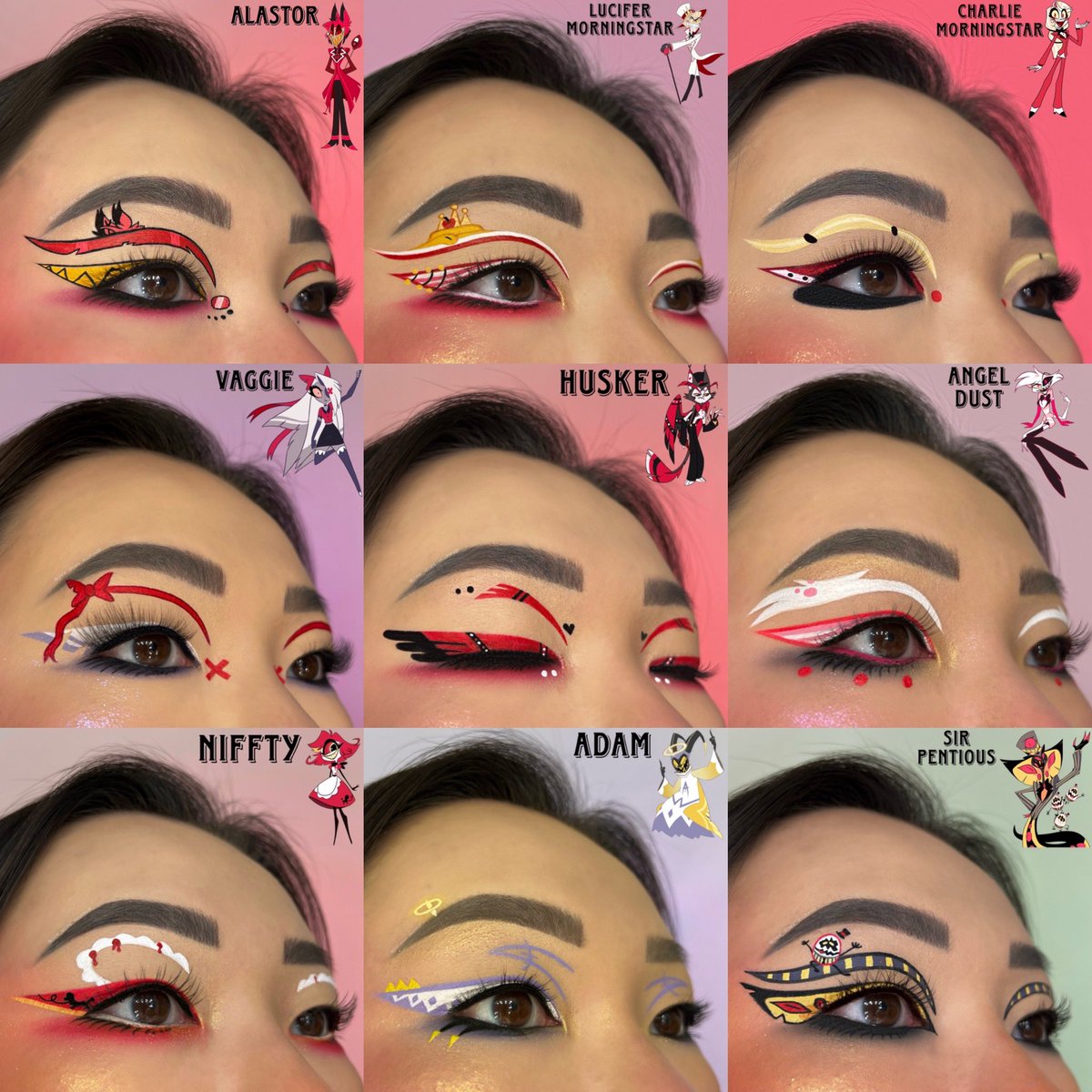 jlee_doesmakeup's tweet photo. Makeup inspired by #HazbinHotel characters, Part 1! 🏨❤️‍🔥 

This Hazbin Hotel makeup series has been so much fun to work on and I am so incredibly grateful for the all love and support everyone has shown it thus far 🥹🫶🏼 
-
TT/IG: jlee_does_makeup https://t.co/b5ybPV7iFo
