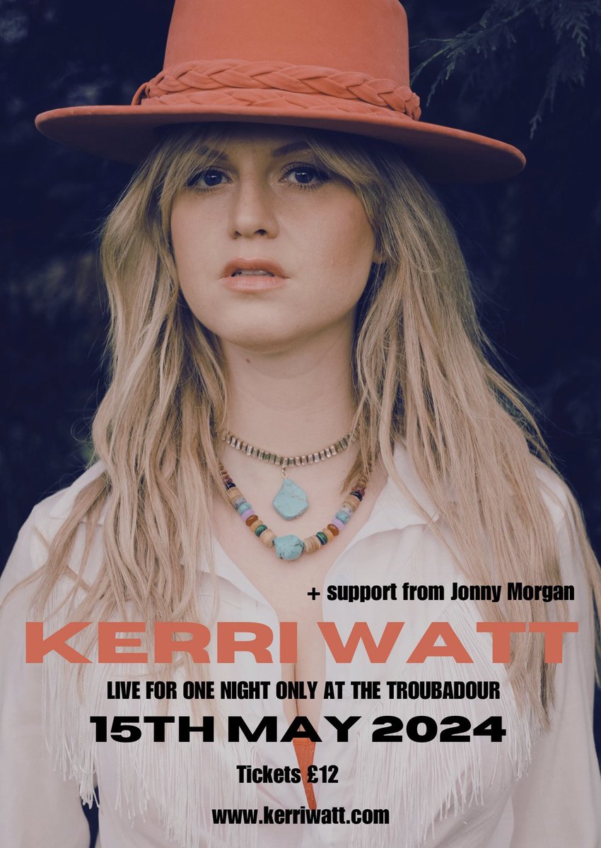 ⚡️ HEADLINE SHOW ⚡️ Excited to announce a London Headline show on May 15th! Live at @TroubadourLDN I’ll be playing songs from the album and lots of new stuff. Thrilled to have @iamjonnymorgan joining for this 🤩 ticketweb.uk/event/kerri-wa…
