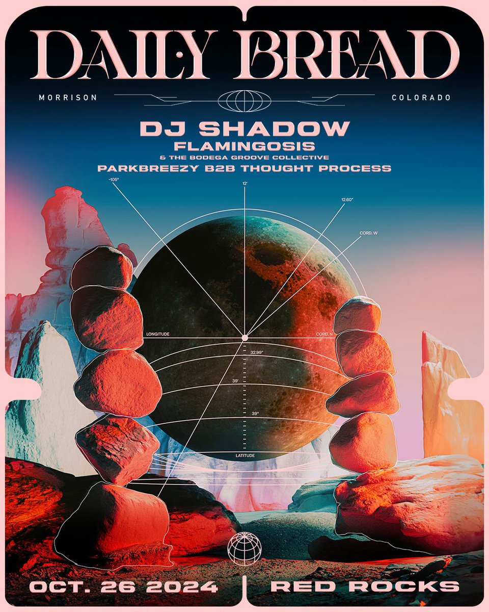 dailybreadmusic's tweet image. Daily Bread // Red Rocks // 10.26.24

@djshadow // @flamingosis // @thoughtfulbeats and // @parkbreezy_ 

Presale: Wednesday, April 10th at 10am MST
Public Onsale: Friday, April 12th at 10am MST