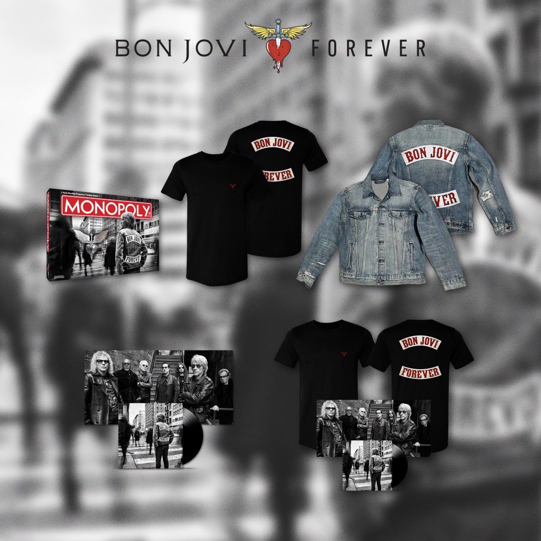 Get your own version of Jon’s Forever denim jacket, plus get your game on with the new ‘Forever’ edition of Monopoly! Also available now, the ‘Forever’ Fan Pack which includes ‘Forever’ on black vinyl, poster, and tee. Shop all these new items now at bonjovi.com
