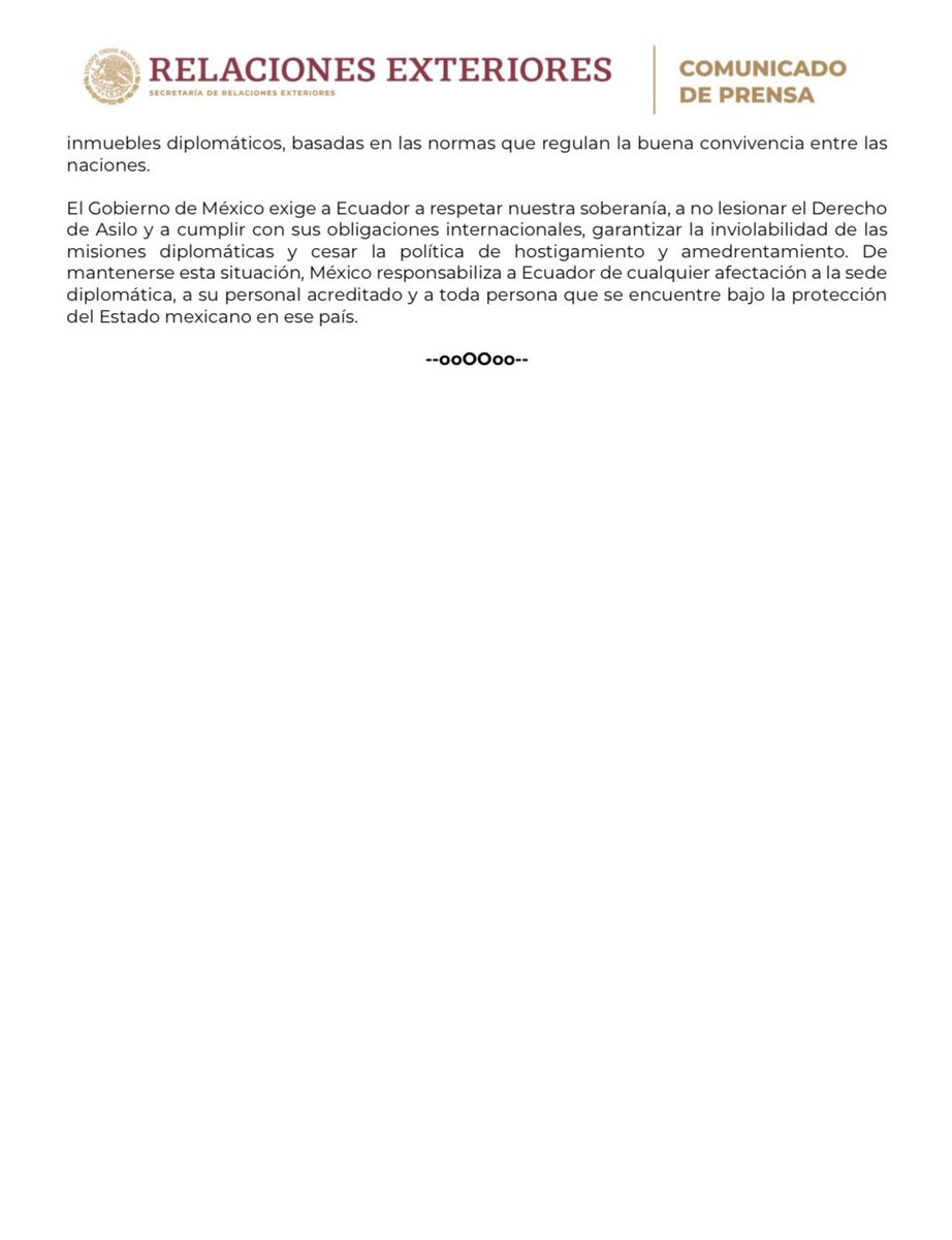 📄 México lamenta la declaración de persona non grata a la embajadora en Ecuador, Raquel Serur Smeke. gob.mx/sre/prensa/mex…