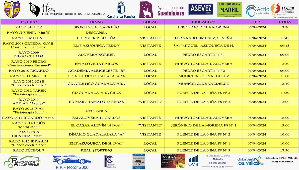 Partidos de nuestros equipos ⚡⚽️