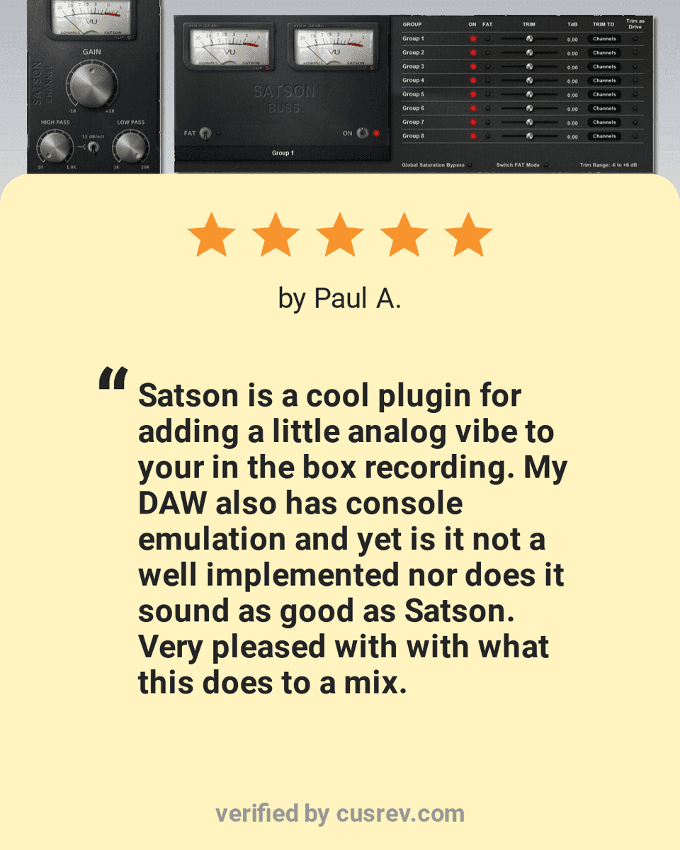 SonimusAudio's tweet photo. #Sonimus #PluginReview #Satson #VintageConsoleBundle #ConsoleEmulation

💬 Satson user Paul A. feedback &amp; thoughts on in his experience using it in his mixes: https://t.co/SCpTr5U0ev