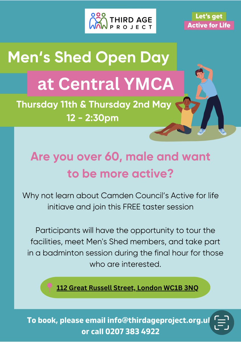 Come and get active with @ThirdAgeProject and @CentralYMCAUK @CamdenCouncil @kcbna1