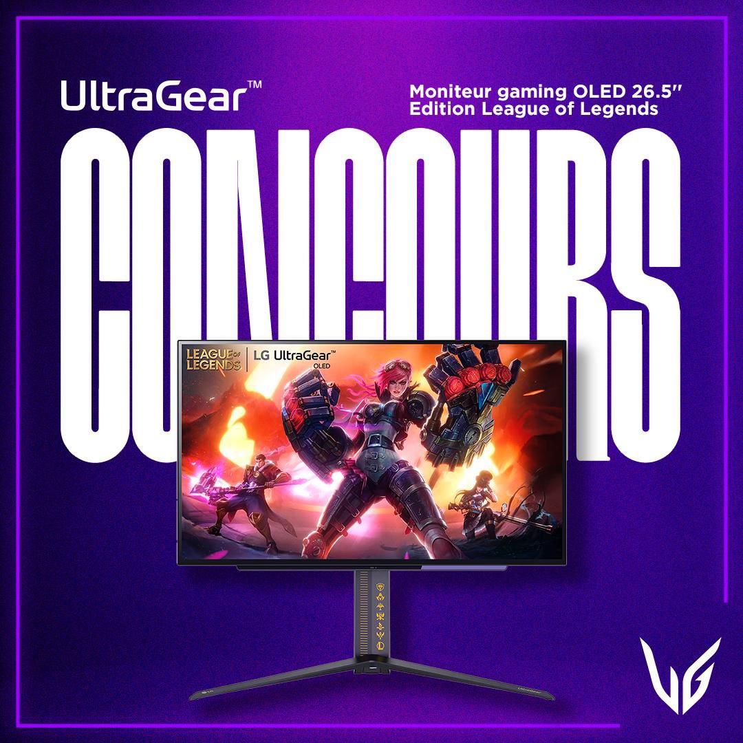 🚨GROS MATCH - GROS CADEAU🚨 Obligés de vous régaler ce soir les ultras #KCORP ! 1x Moniteur gaming OLED 26,5″, édition League Of Legends à gagner Pour participer 👇 🟣 Follow @LGUltraGearFR 🟣 RT GL HF @KarmineCorp #KCWIN