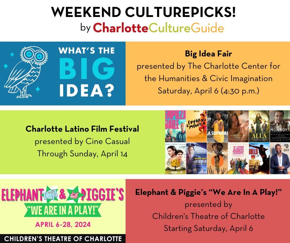 Visit CharlotteCultureGuide.com for more details on these and other cultural happenings taking place this weekend!