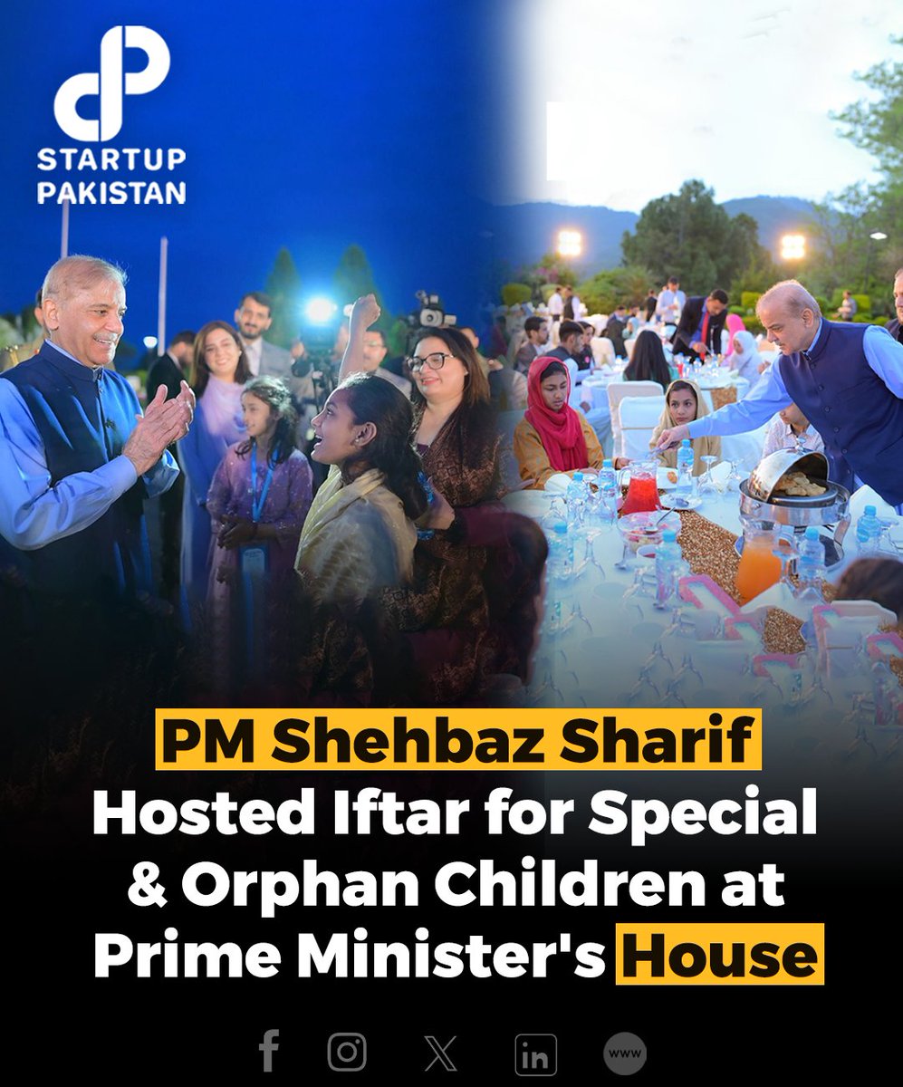Prime Minister Shehbaz Sharif hosted an iftar dinner at the Prime Minister's House in honor of special and orphan children. The children had the opportunity to meet Shehbaz Sharif, ask questions, and make requests.

#PM #Iftar #Orphans #Children #Specialchildren #PMhouse