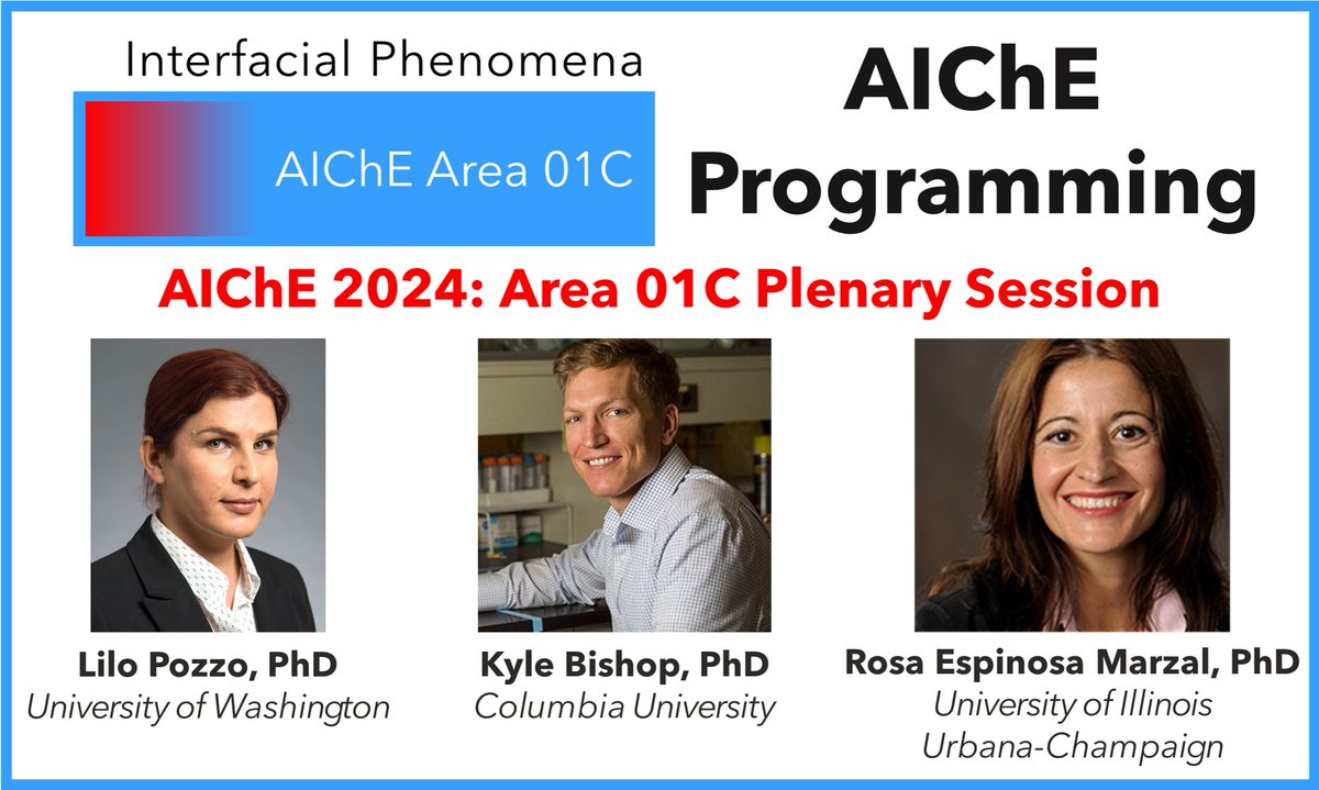 AIChEInterface's tweet image. Get your abstracts in for #AIChE2024! Area 01C @AIChEInterface has a tremendous breadth of both fundamental and applied sessions!

Check out the overview of our sessions and our 🔥🔥🔥plenary!

#scicomm #ColloidsRCool

shorturl.at/cAKWX