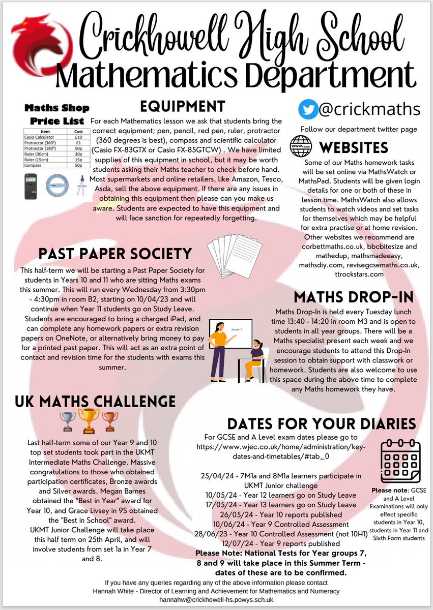 Third and final department newsletter of the year ready to go out to parents and carers on Monday! How quickly has this year gone 💨. Term 3 of 3, we are ready! 🌈 @crickhowellhs @crickmaths