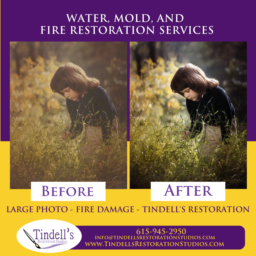 This photo suffered fire damage, but the skills of the professionals at Tindell's Restoration brought it back to life.

Our team specializes in water, mold, and fire damage restoration services.

#Restoration #WaterDamage #MoldRemediation #FireRestoration

bit.ly/3PBcYCA