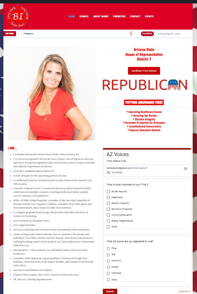 Arizona Voters... complete this 2-question survey on my barbyingle.com site. #VoteBarby #BarbyIngleForArizona #BarbyIngle