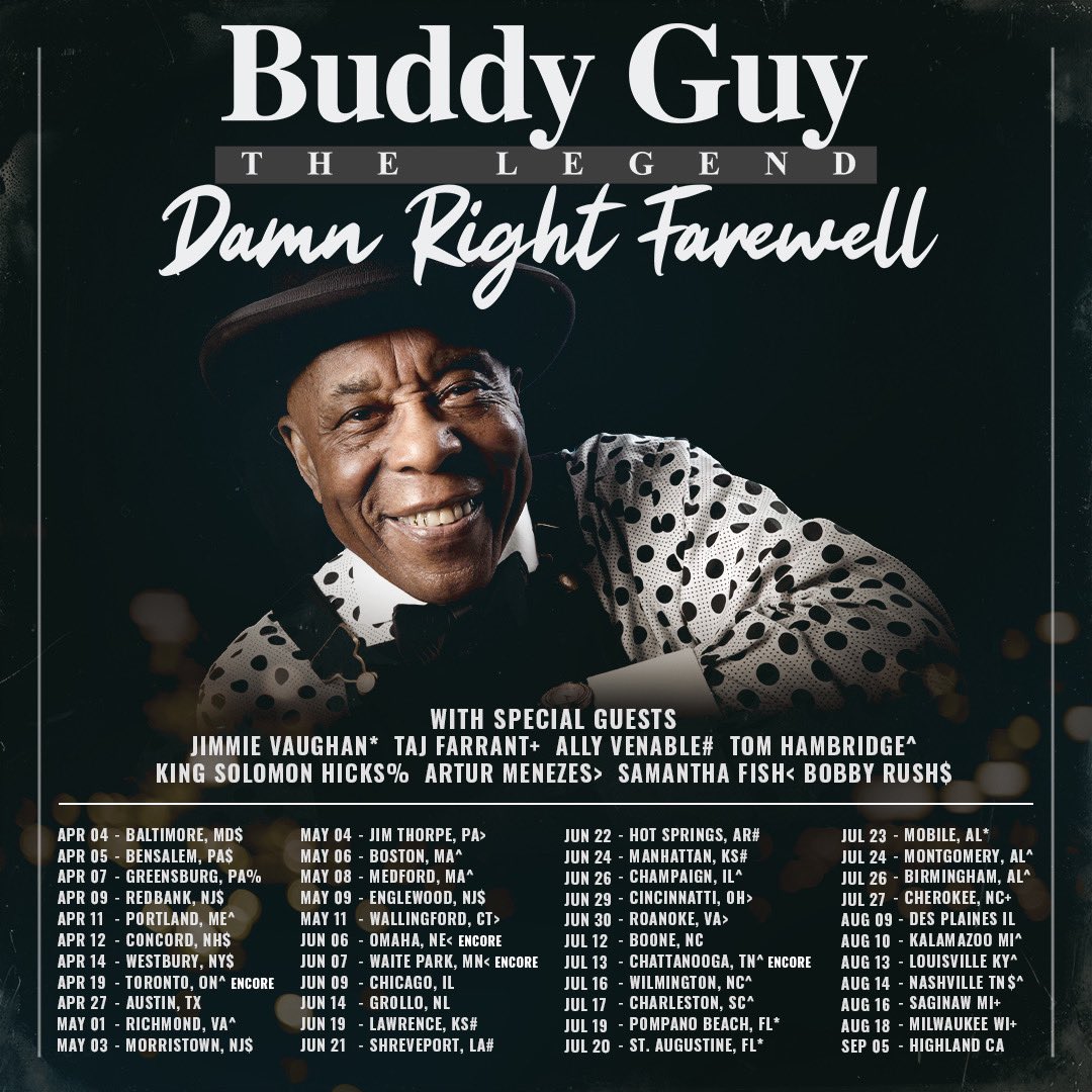 The 2024 Damn Right Farewell Tour rolls on! Get tickets and more info at buddyguy.net. Where will we be seeing you? - Team BG