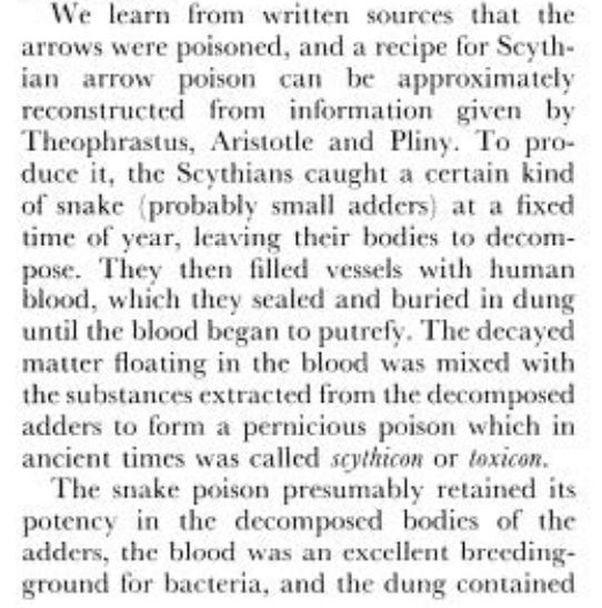 nrken19's tweet photo. The Scythians used snake poison on their arrows and in ancient times it was called scythicon or toxicon. https://t.co/1t6DlORYmM
