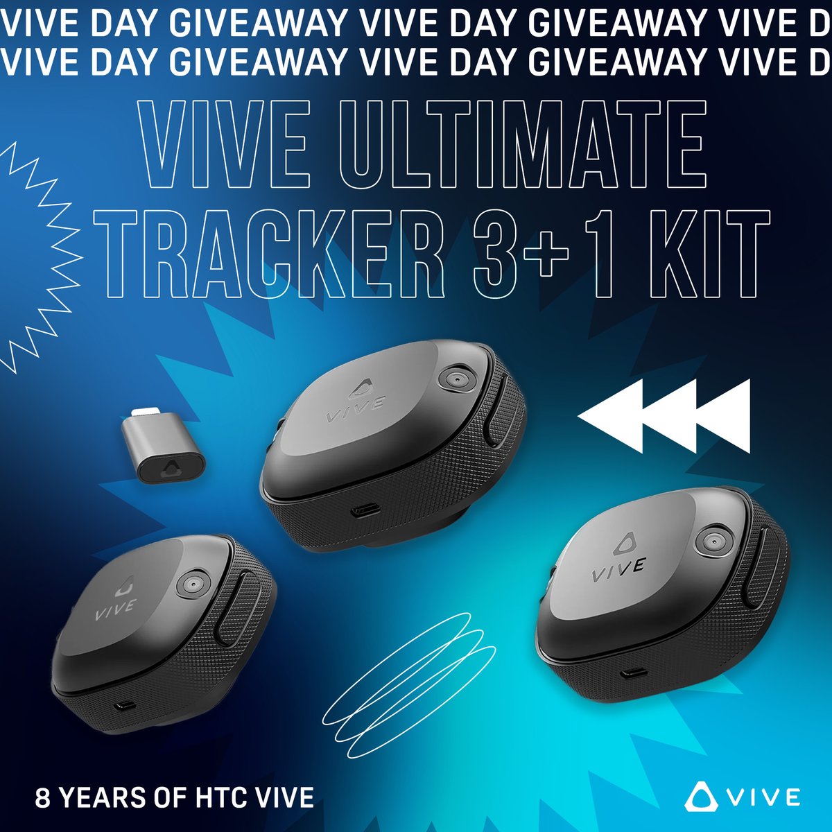 To mark this special occasion, we're giving away a VIVE Ultimate Tracker 3+1 Kit. 🎁 Repost this to enter! 🔁 🌟 Bonus Entry: What's the first game you'd play with the VIVE Ultimate Tracker? #Giveaway #VIVEUltimateTracker #VIVEDay2024 #8YearsOfVIVE #HTCVIVE #VIVEDay #VR