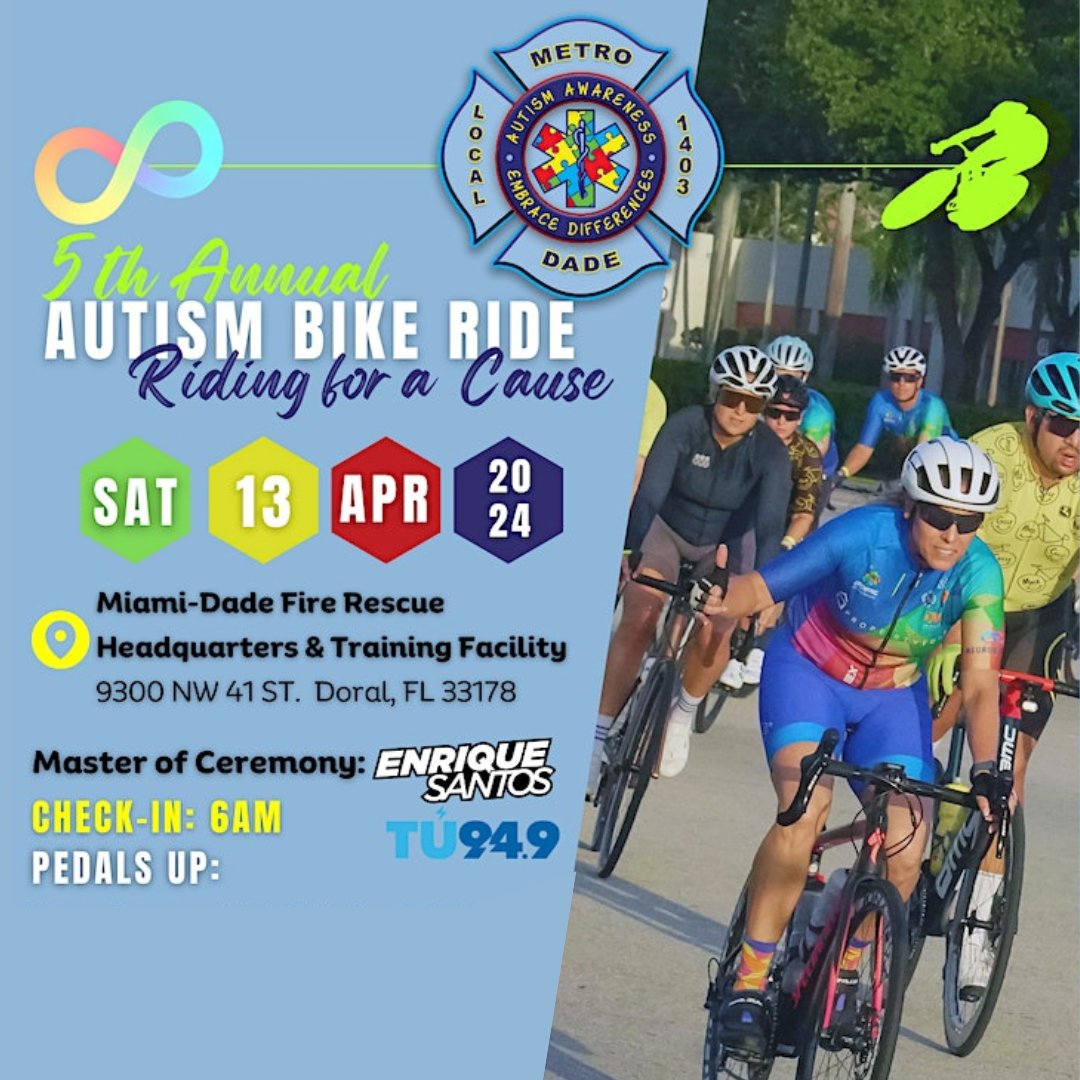 Join the Miami Dade Fire Rescue in their 5th Annual Autism Bike Ride Ride for a Cause on Saturday April 13th! Check out our Events Page at DanMarinoFoundation.org for more information!