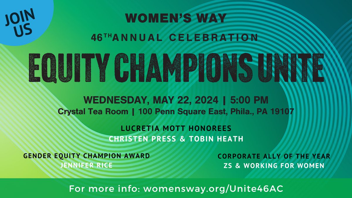 In case you missed it! Tickets are now available for our 46th Annual Celebration: Equity Champions Unite, happening on May 22nd. Will we see you there? More details and tickets can be found here: womensway.org/news-events/wo…

#EquityChampionsUnite