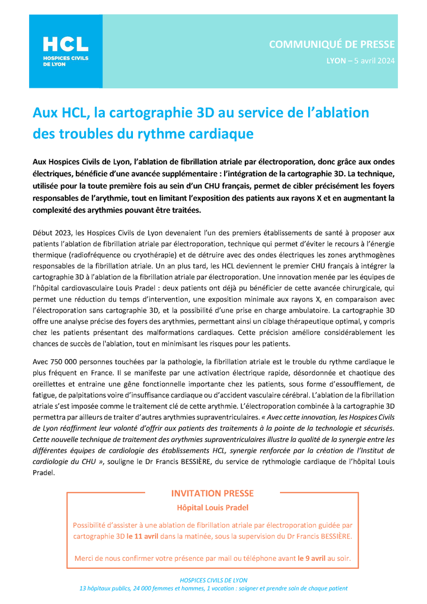 Électroporation guidée par cartographie 3D : une avancée chirurgicale pour le traitement des arythmies ✨ « Avec cette innovation, les Hospices Civils de Lyon réaffirment leur volonté d’offrir aux patients des traitements à la pointe de la technologie et sécurisés. Cette…