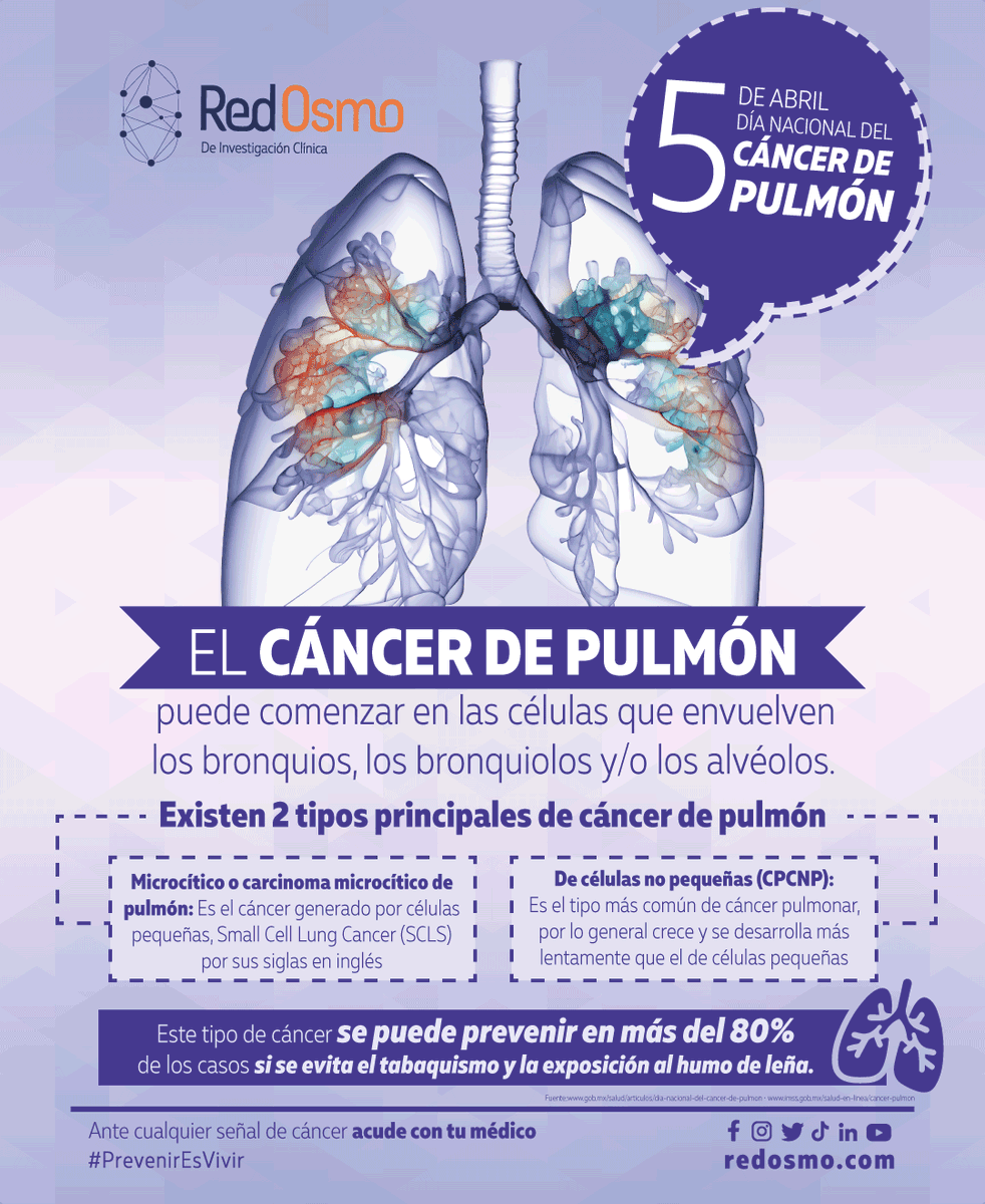 En el #DíaNacionaldelCáncerdePulmón en México, es importante recordar que existen dos tipos principales de esta enfermedad. Conocerlos es fundamental para la prevención y detección temprana. Promovamos hábitos saludables para cuidar nuestra salud pulmonar. 🚭💙 #CáncerDePulmón