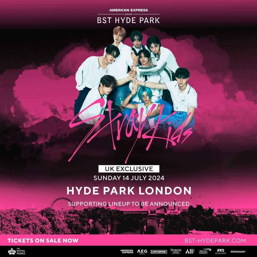 It's only 100 days until @Stray_Kids' headline American Express presents @BSTHydePark - their only show in the UK this year✨ Haven't secured your tickets yet? Book now at bst-hydepark.com/events/stray-k… VIP tickets, hospitality packages and payment plans are available. #BSTHydePark