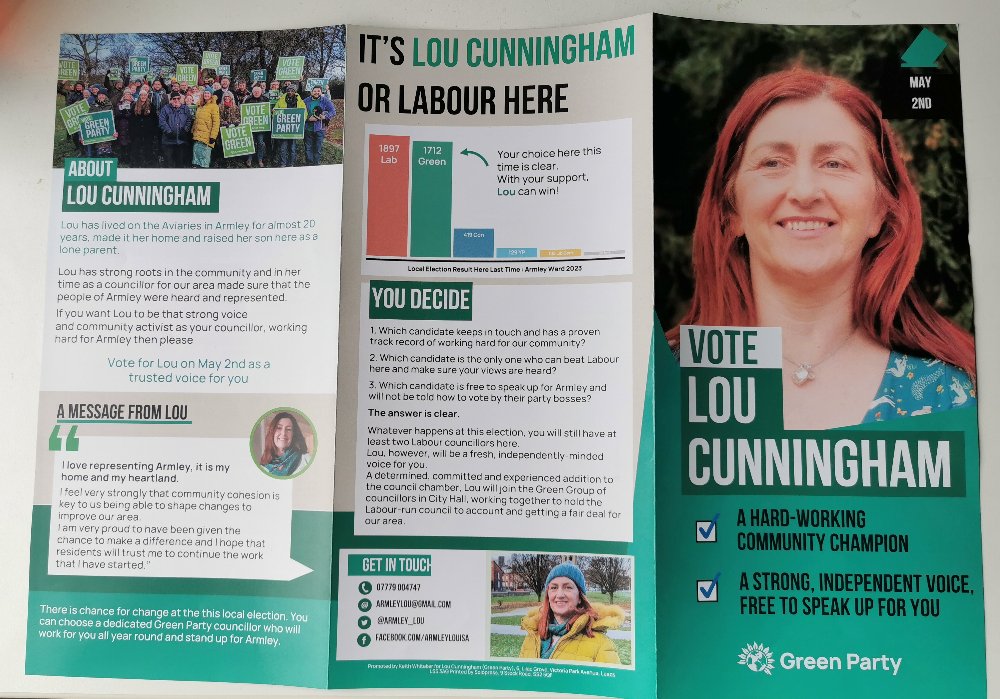 Been out doing a bit more leafleting for #Armley @LeedsGreenParty candidate @armley_lou.