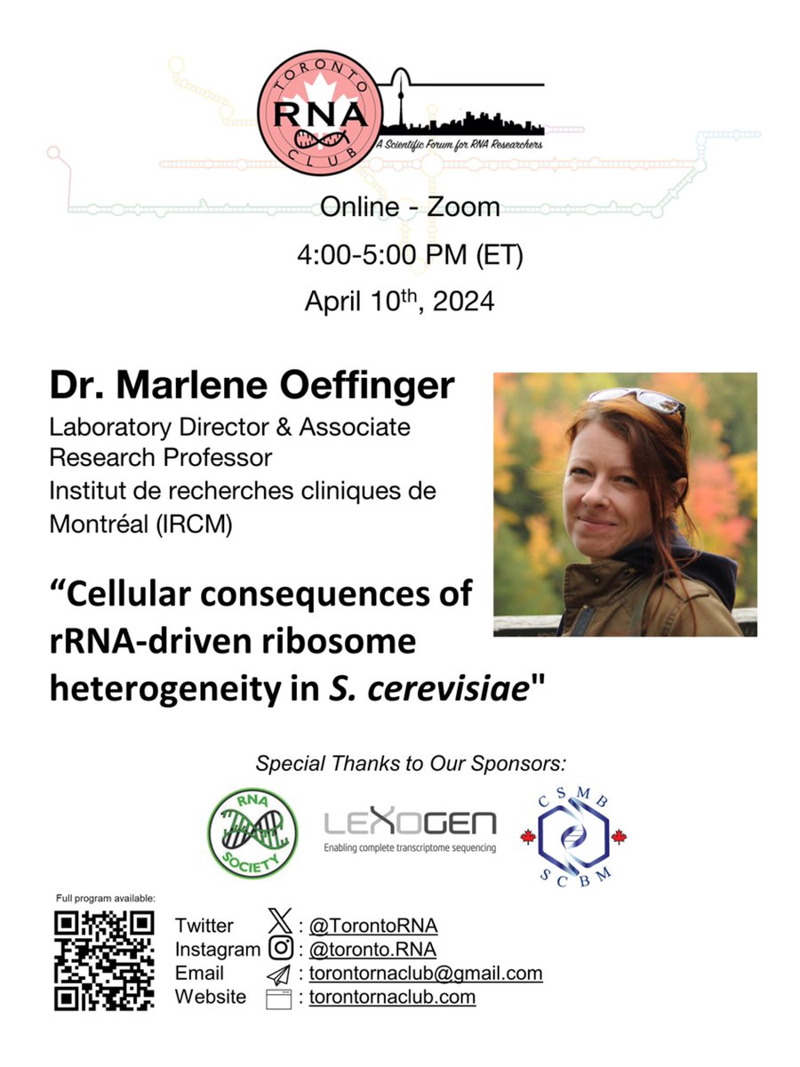 Please join us for our next meeting on Wed, April 10th from 4-5 pm (EST) via Zoom! 💻 Meeting ID: 897 6810 0174 (please DM us for the passcode) This month, we have the pleasure of hosting Dr. Marlene Oeffinger (Associate Research Professor, IRCM). Hope to see you there!🎉