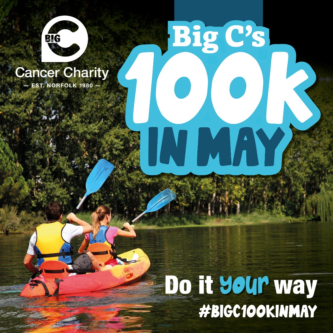 Join us this May as we walk, run, #cycle, swim or #canoe our way to 100k! Challenge your friends, #inspire your family and get them all involved with this fun #fundraising event 🙌 Get your fundraising pack today: big-c.co.uk/our-events/100… #BigC