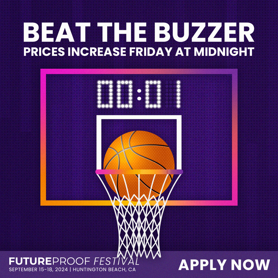 Last chance to score big savings on your pass for Future Proof Festival! Beat the buzzer and get your ticket before prices increase at midnight tonight. Apply now: bit.ly/49sWd4S