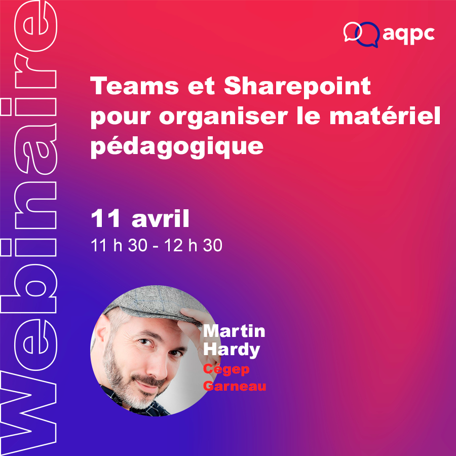 Nicole Perreault (@nperreault) on Twitter photo | Les webinaires de l'AQPC : gratuits, ouverts à tous et avec interprétation simultanée | Des conseils et astuces vraiment utiles pour centraliser son cours dans un seul outil et accéder à tout avec un minimum de clics. aqpc.qc.ca/fr/webinaires <a href="/AQPedCol/">Association québécoise de pédagogie collégiale</a> <a href="/CegepGarneau/">Cégep Garneau</a> | Les webinaires de l'AQPC : gratuits, ouverts à tous et avec interprétation simultanée | Des conseils et astuces vraiment utiles pour centraliser son cours dans un seul outil et accéder à tout avec un minimum de clics. aqpc.qc.ca/fr/webinaires <a href="/AQPedCol/">Association québécoise de pédagogie collégiale</a> <a href="/CegepGarneau/">Cégep Garneau</a>
