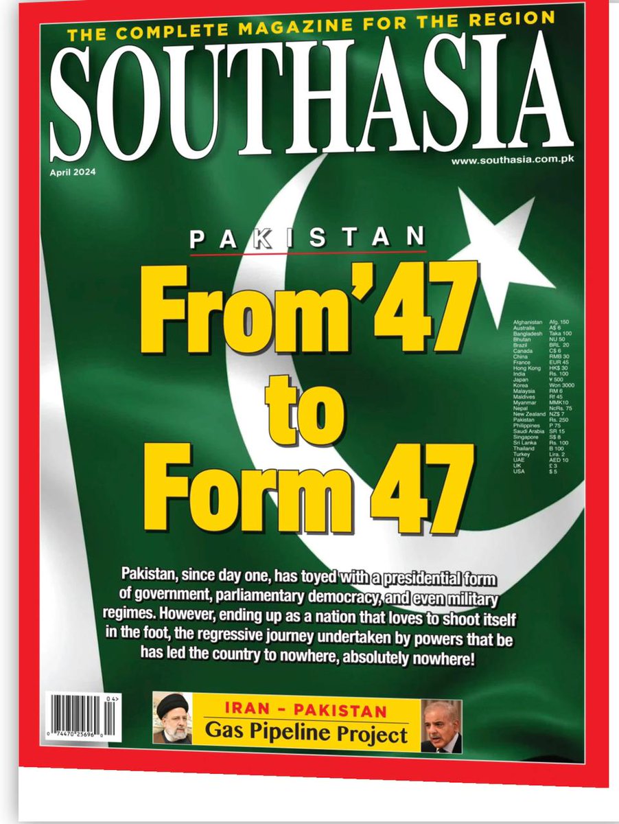 shafqatsyed's tweet image. What an innovative title cover of the April 2024 issue of the South Asia magazine. The editor has said everything in few words.

#Pakistan #ImranKhanPTI #Election2024