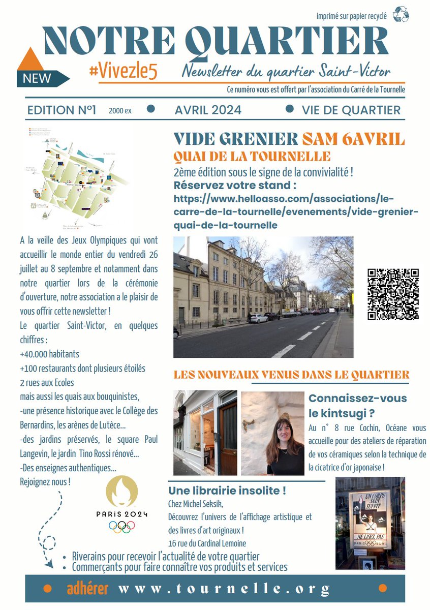 Quoi de neuf ?? 
Notre 1ère newsletter d'Avril tirée à 2000 ex pour le quartier @SaintVictor : actus et vie de quartier !
A demain pour le vide-grenier quai de la #Tournelle 🌞
#Vivezle5