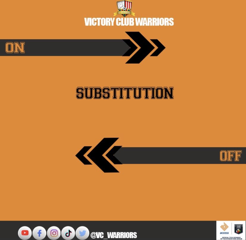 Sub: *Victory Club Warriors* 
 *67minutes*
 *Out* Emmanuel Boahen
 *In* Charles Dwamina