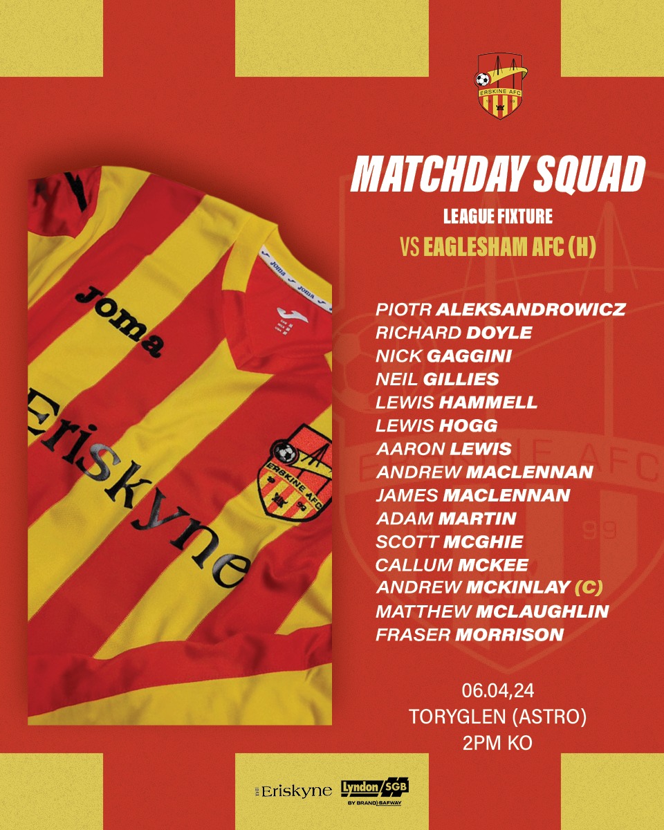 ErskineAFC (@erskineafc) on Twitter photo ๐ Saturday 6th April
๐ 14:00 KO
๐ Toryglen Football Centre
๐ <a href="/EagleshamAFC/">Eaglesham AFC</a>
๐ GGPAFL League Game
<a href="/theeriskyne/">The Eriskyne</a> @Lyndon_SGB ๐ Saturday 6th April
๐ 14:00 KO
๐ Toryglen Football Centre
๐ <a href="/EagleshamAFC/">Eaglesham AFC</a>
๐ GGPAFL League Game
<a href="/theeriskyne/">The Eriskyne</a> @Lyndon_SGB