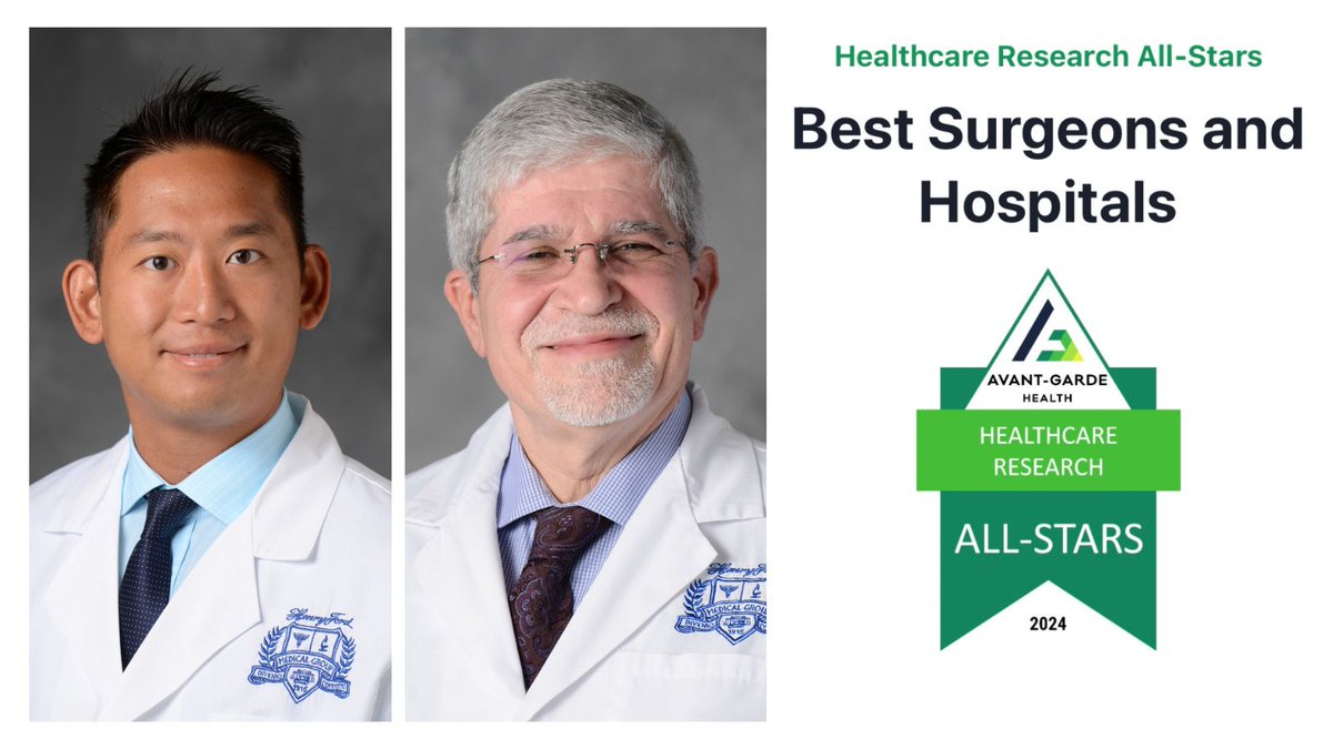 Avant-Garde Health has published its list of research All-Stars. Drs. Victor Chang and Mokbel Chedid have been named to the top 1% and 4-5% respectively. Henry Ford West Bloomfield has also been named in the top 2-3% of hospital all-stars for #Spine.