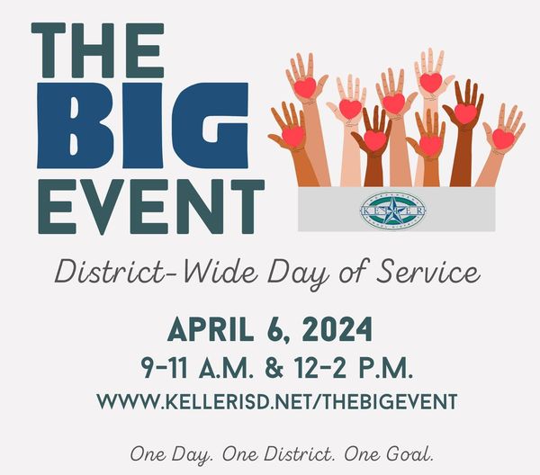 The highly anticipated Big Event is finally here! ❤️ Join us tomorrow, Saturday, April 6, for Keller ISD's district-wide service event. ❤️ Don't forget to share your favorite moments on social media using #KISDBigEvent24.