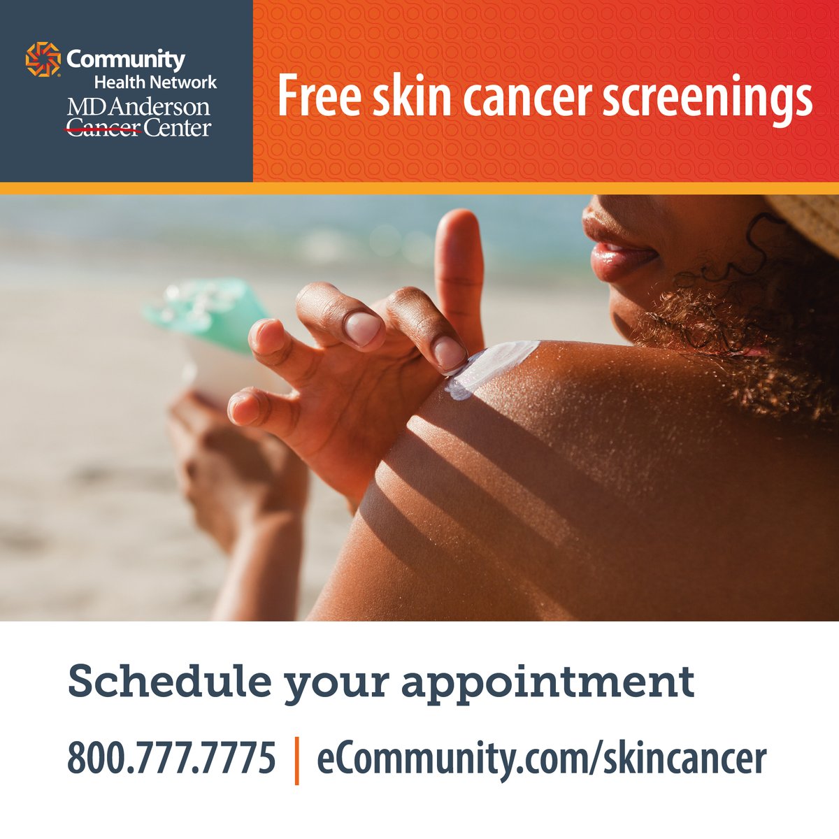 CommHospAnd's tweet image. Skin cancer is the most common cancer in the US, but with early detection, you have a better chance of successful treatment. Community Health Network MD Anderson Cancer Center - Anderson is offering FREE screenings on April 30 from 4 to 5 p.m. Schedule at: bit.ly/2vpFDCs