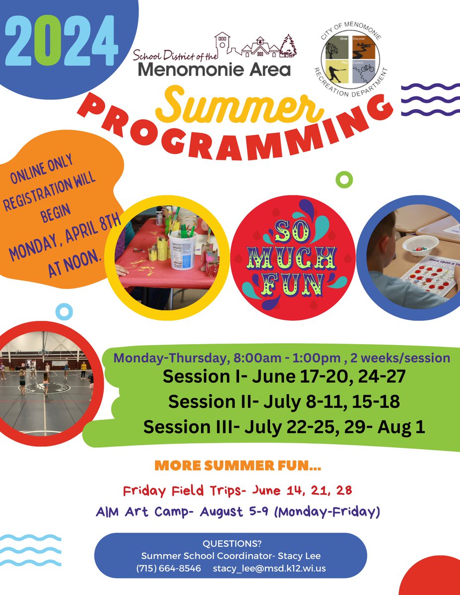 Stacy_J_Lee's tweet photo. Summer Programming 2024 ONLINE registration opens on Monday, April 8th at noon. https://t.co/gJrX4aKNVC